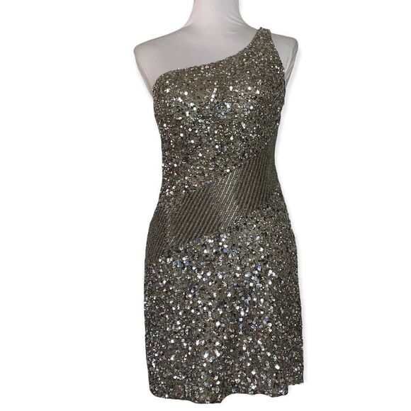 SCALA women’s sequin and beaded one shoulder tank mini dress sz 4 - Picture 1 of 6